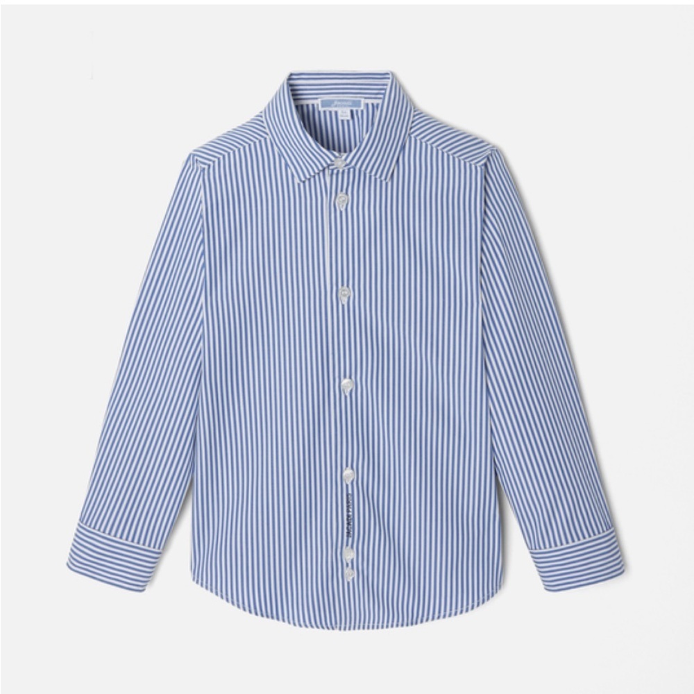 • Jacadi Paris • Boys Poplin Stripe Long Sleeve Dress Shirt Blue & white 10